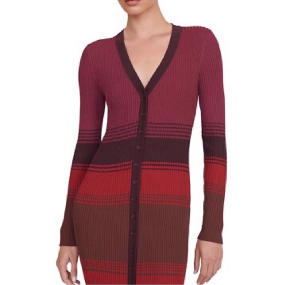STAUD Burgundy and Red Striped Maxi Dress